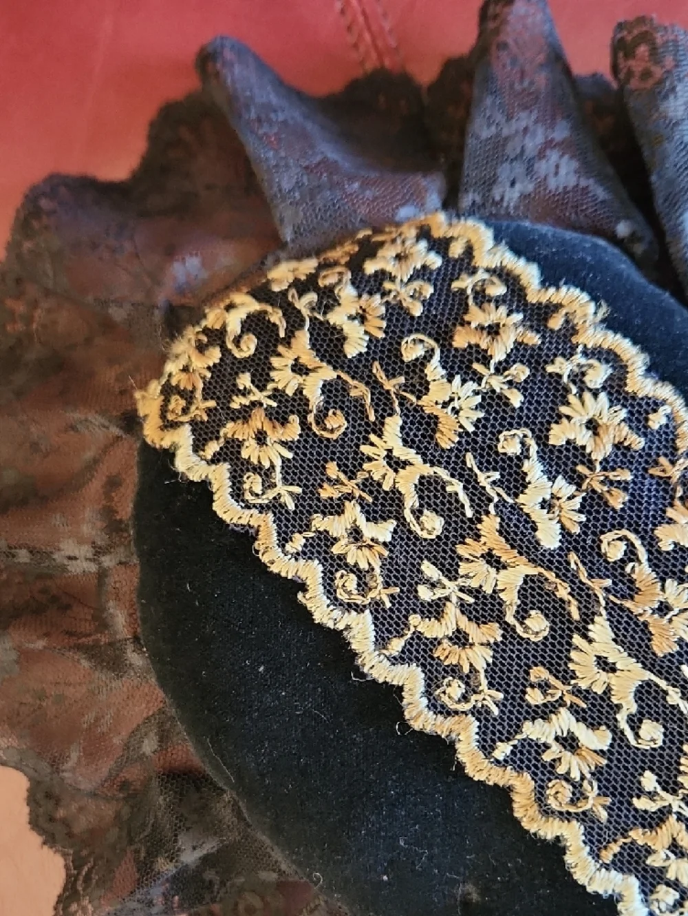 Handmade Boho Velvet Heart Pillow with  Lace Sash And Trim